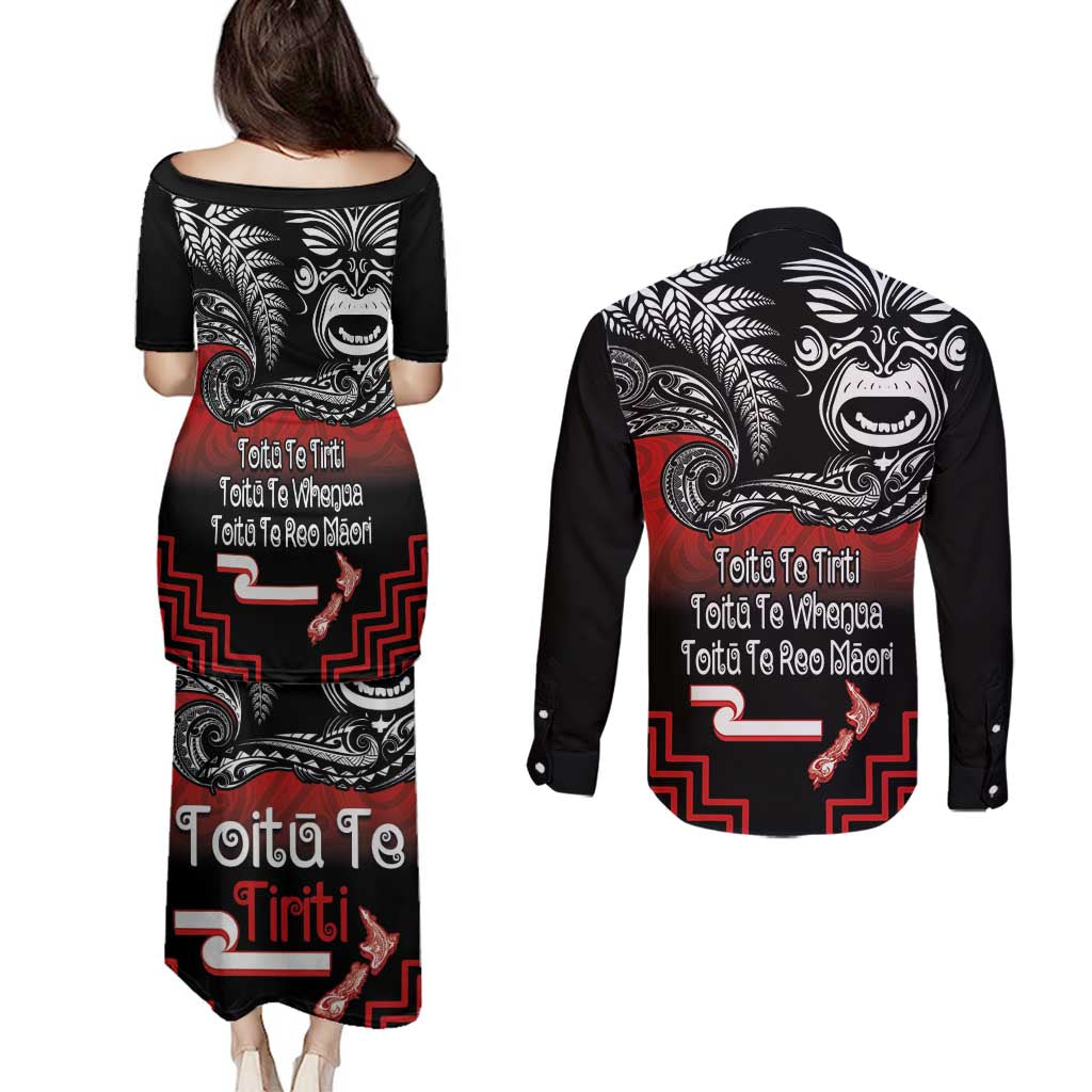 Aotearoa Toitu Te Tiriti Couples Matching Puletasi and Long Sleeve Button Shirt New Zealand Honour the Treaty - Fight Together