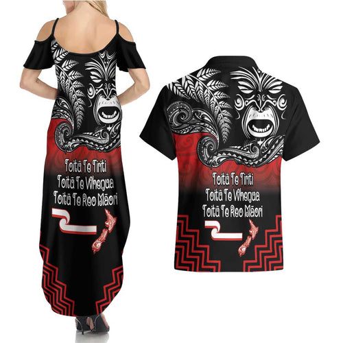 Aotearoa Toitu Te Tiriti Couples Matching Summer Maxi Dress and Hawaiian Shirt New Zealand Honour the Treaty - Fight Together