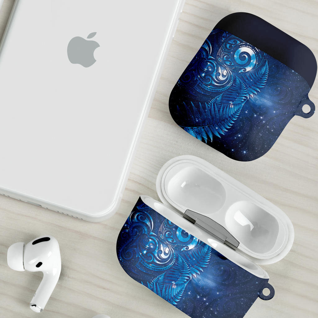 Aotearoa New Zealand New Year AirPods Case Tribal Koru Tattoo Blue Galaxy Maori Silver Fern