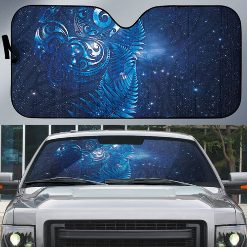 Aotearoa New Zealand New Year Auto Sun Shade Tribal Koru Tattoo Blue Galaxy Maori Silver Fern