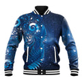 Aotearoa New Zealand New Year Baseball Jacket Tribal Koru Tattoo Blue Galaxy Maori Silver Fern