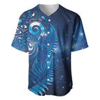 Aotearoa New Zealand New Year Baseball Jersey Tribal Koru Tattoo Blue Galaxy Maori Silver Fern