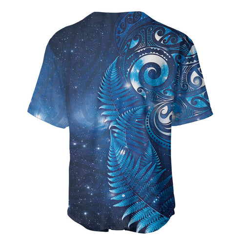 Aotearoa New Zealand New Year Baseball Jersey Tribal Koru Tattoo Blue Galaxy Maori Silver Fern