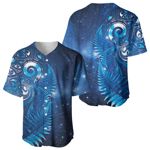 Aotearoa New Zealand New Year Baseball Jersey Tribal Koru Tattoo Blue Galaxy Maori Silver Fern