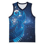 Aotearoa New Zealand New Year Basketball Jersey Tribal Koru Tattoo Blue Galaxy Maori Silver Fern