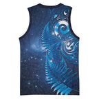 Aotearoa New Zealand New Year Basketball Jersey Tribal Koru Tattoo Blue Galaxy Maori Silver Fern