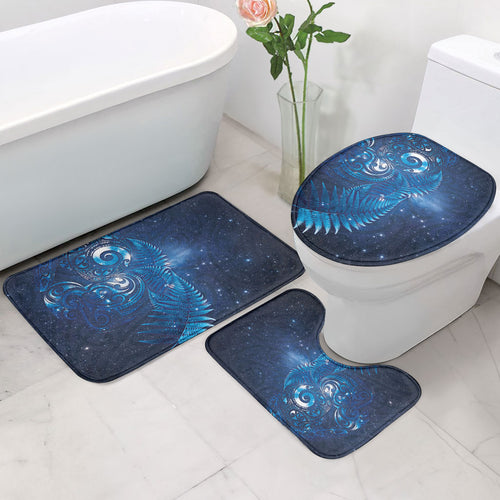 Aotearoa New Zealand New Year Bathroom Set Tribal Koru Tattoo Blue Galaxy Maori Silver Fern