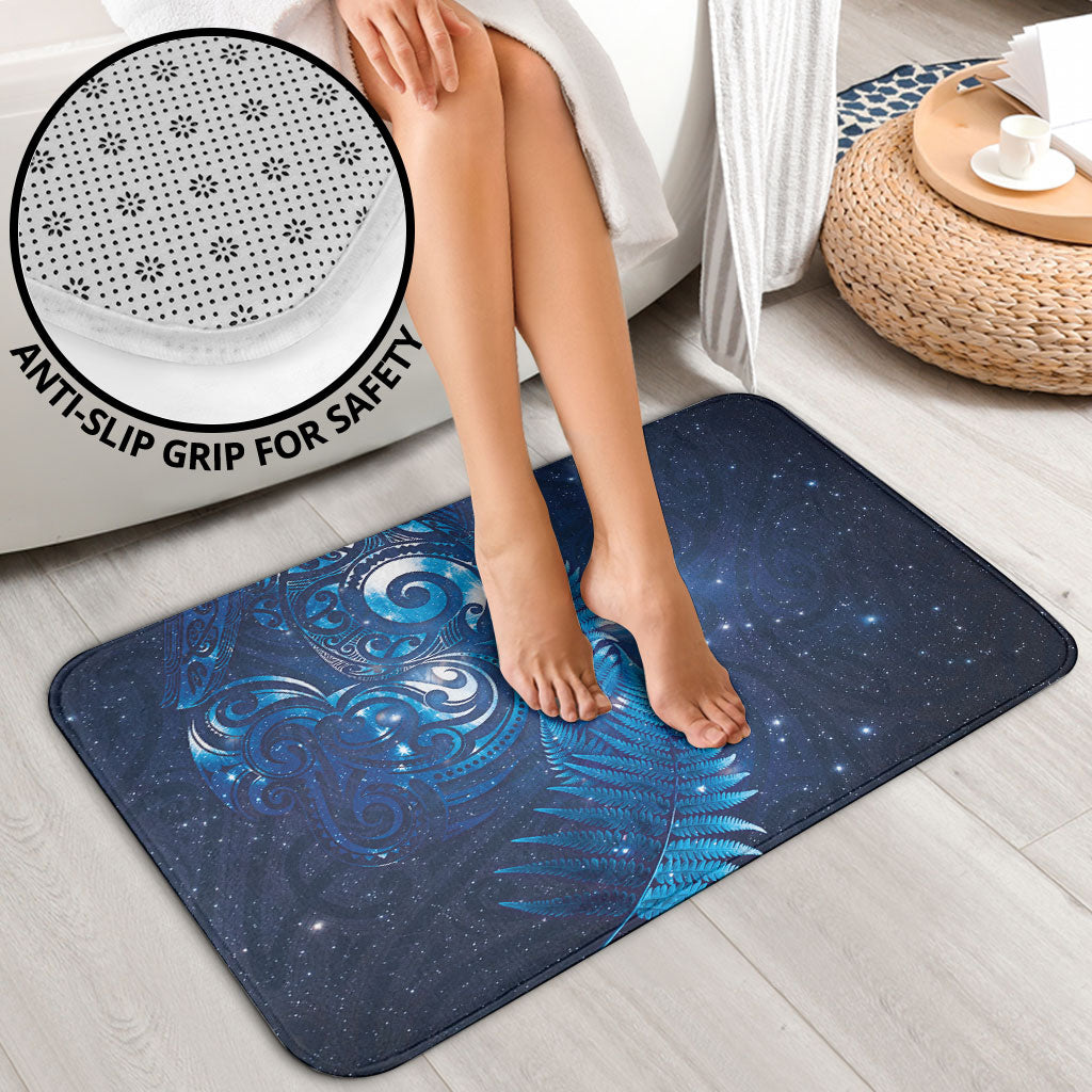 Aotearoa New Zealand New Year Bathroom Set Tribal Koru Tattoo Blue Galaxy Maori Silver Fern
