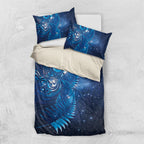 Aotearoa New Zealand New Year Bedding Set Tribal Koru Tattoo Blue Galaxy Maori Silver Fern