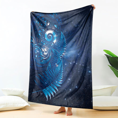 Aotearoa New Zealand New Year Blanket Tribal Koru Tattoo Blue Galaxy Maori Silver Fern