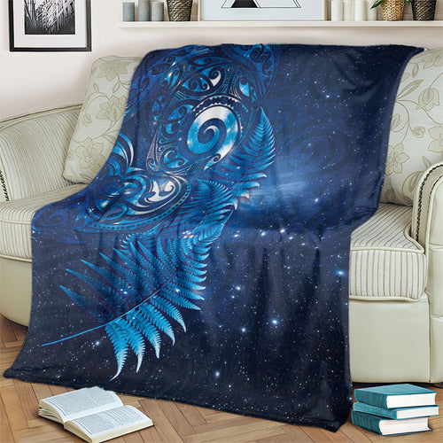 Aotearoa New Zealand New Year Blanket Tribal Koru Tattoo Blue Galaxy Maori Silver Fern