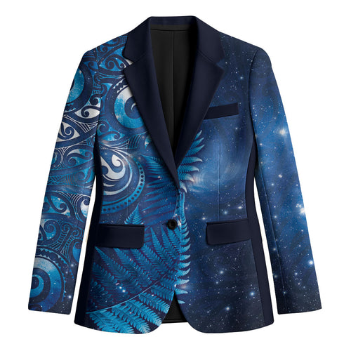 Aotearoa New Zealand New Year Blazer Tribal Koru Tattoo Blue Galaxy Maori Silver Fern