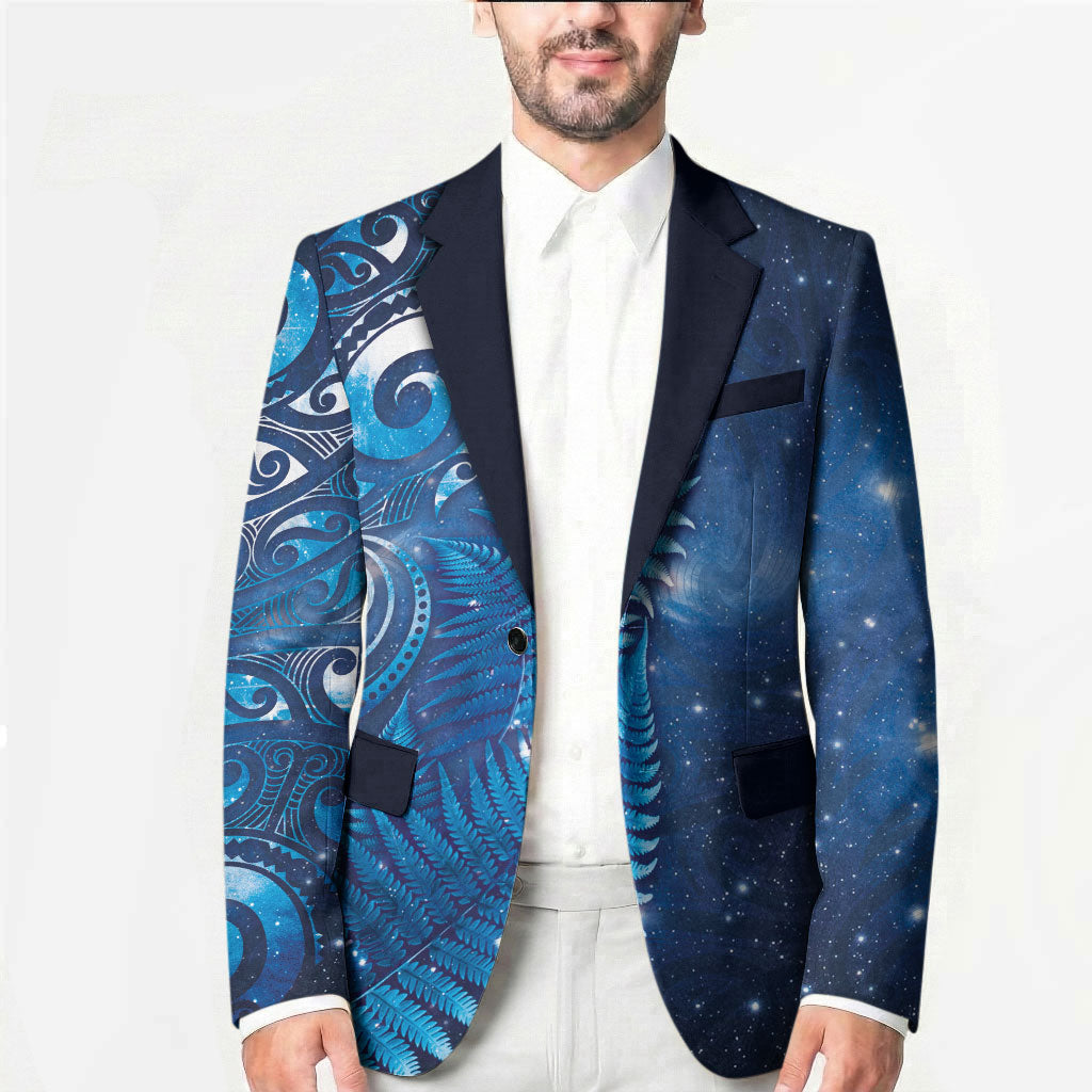 Aotearoa New Zealand New Year Blazer Tribal Koru Tattoo Blue Galaxy Maori Silver Fern