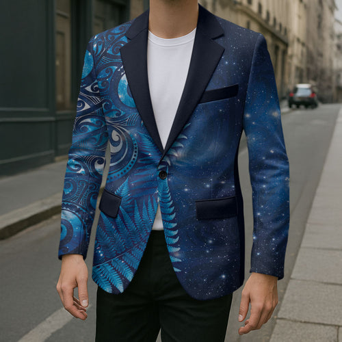 Aotearoa New Zealand New Year Blazer Tribal Koru Tattoo Blue Galaxy Maori Silver Fern