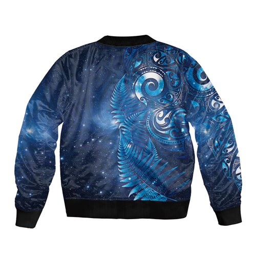 Aotearoa New Zealand New Year Bomber Jacket Tribal Koru Tattoo Blue Galaxy Maori Silver Fern
