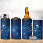 Aotearoa New Zealand New Year 4 in 1 Can Cooler Tumbler Tribal Koru Tattoo Blue Galaxy Maori Silver Fern