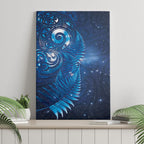 Aotearoa New Zealand New Year Canvas Wall Art Tribal Koru Tattoo Blue Galaxy Maori Silver Fern