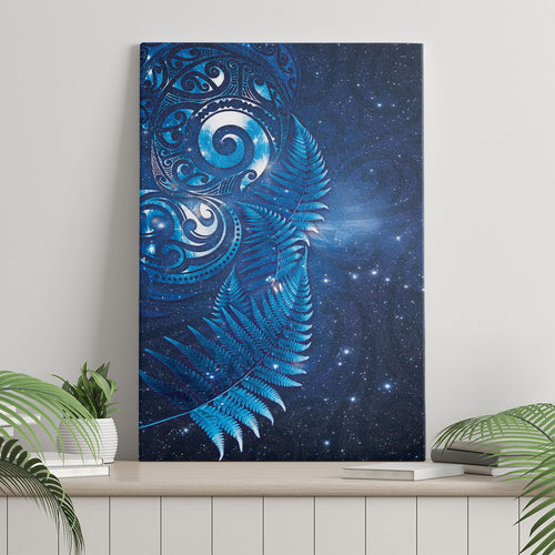 Aotearoa New Zealand New Year Canvas Wall Art Tribal Koru Tattoo Blue Galaxy Maori Silver Fern