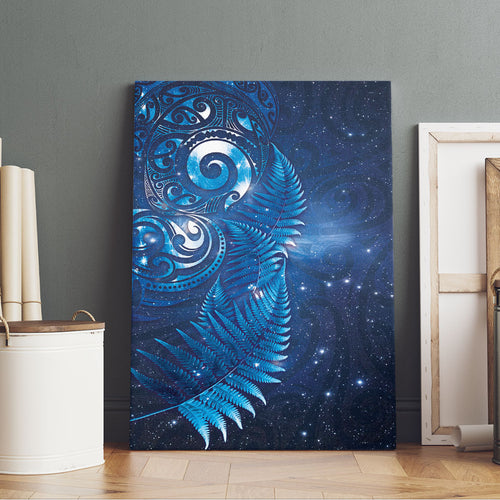 Aotearoa New Zealand New Year Canvas Wall Art Tribal Koru Tattoo Blue Galaxy Maori Silver Fern