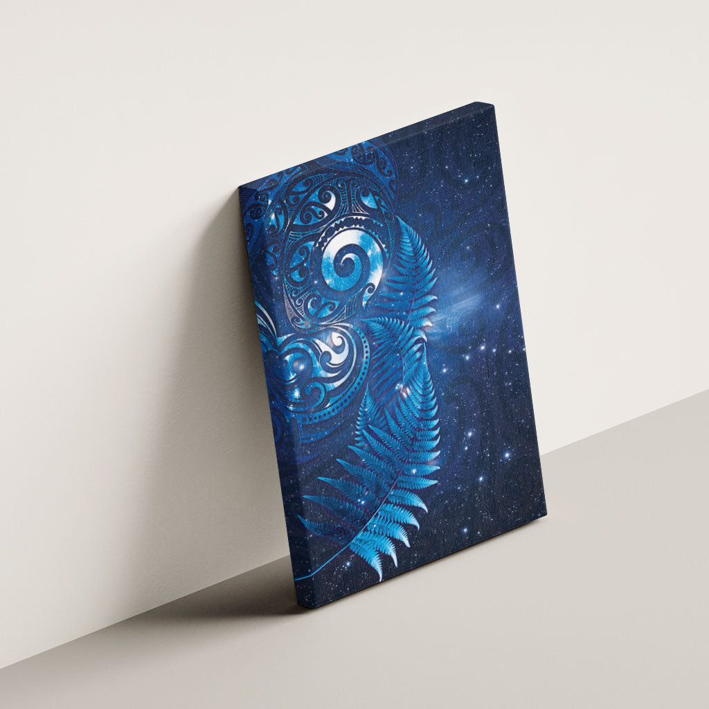 Aotearoa New Zealand New Year Canvas Wall Art Tribal Koru Tattoo Blue Galaxy Maori Silver Fern