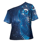 Aotearoa New Zealand New Year Cross Shoulder Shirt Tribal Koru Tattoo Blue Galaxy Maori Silver Fern