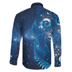 Aotearoa New Zealand New Year Family Matching Off The Shoulder Long Sleeve Dress and Hawaiian Shirt Tribal Koru Tattoo Blue Galaxy Maori Silver Fern