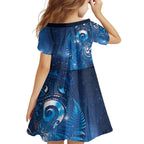 Aotearoa New Zealand New Year Family Matching Puletasi and Hawaiian Shirt Tribal Koru Tattoo Blue Galaxy Maori Silver Fern