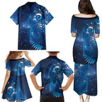 Aotearoa New Zealand New Year Family Matching Puletasi and Hawaiian Shirt Tribal Koru Tattoo Blue Galaxy Maori Silver Fern