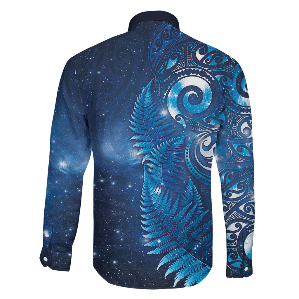 Aotearoa New Zealand New Year Family Matching Puletasi and Hawaiian Shirt Tribal Koru Tattoo Blue Galaxy Maori Silver Fern