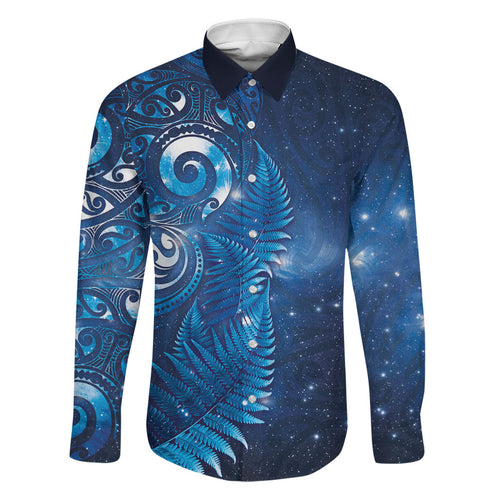 Aotearoa New Zealand New Year Family Matching Short Sleeve Bodycon Dress and Hawaiian Shirt Tribal Koru Tattoo Blue Galaxy Maori Silver Fern