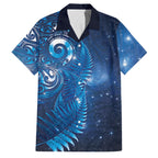 Aotearoa New Zealand New Year Family Matching Summer Maxi Dress and Hawaiian Shirt Tribal Koru Tattoo Blue Galaxy Maori Silver Fern