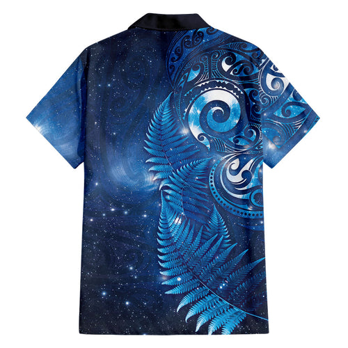 Aotearoa New Zealand New Year Family Matching Tank Maxi Dress and Hawaiian Shirt Tribal Koru Tattoo Blue Galaxy Maori Silver Fern