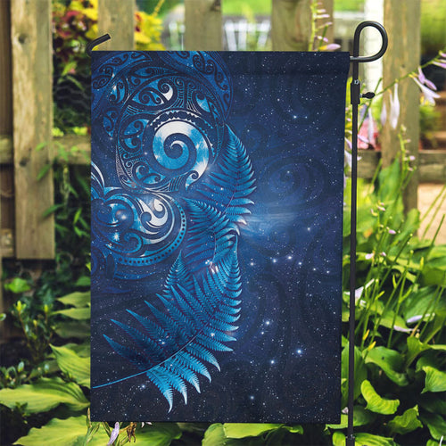 Aotearoa New Zealand New Year Garden Flag Tribal Koru Tattoo Blue Galaxy Maori Silver Fern