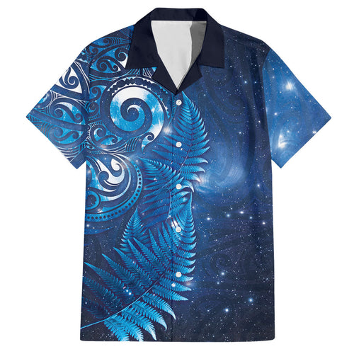 Aotearoa New Zealand New Year Hawaiian Shirt Tribal Koru Tattoo Blue Galaxy Maori Silver Fern