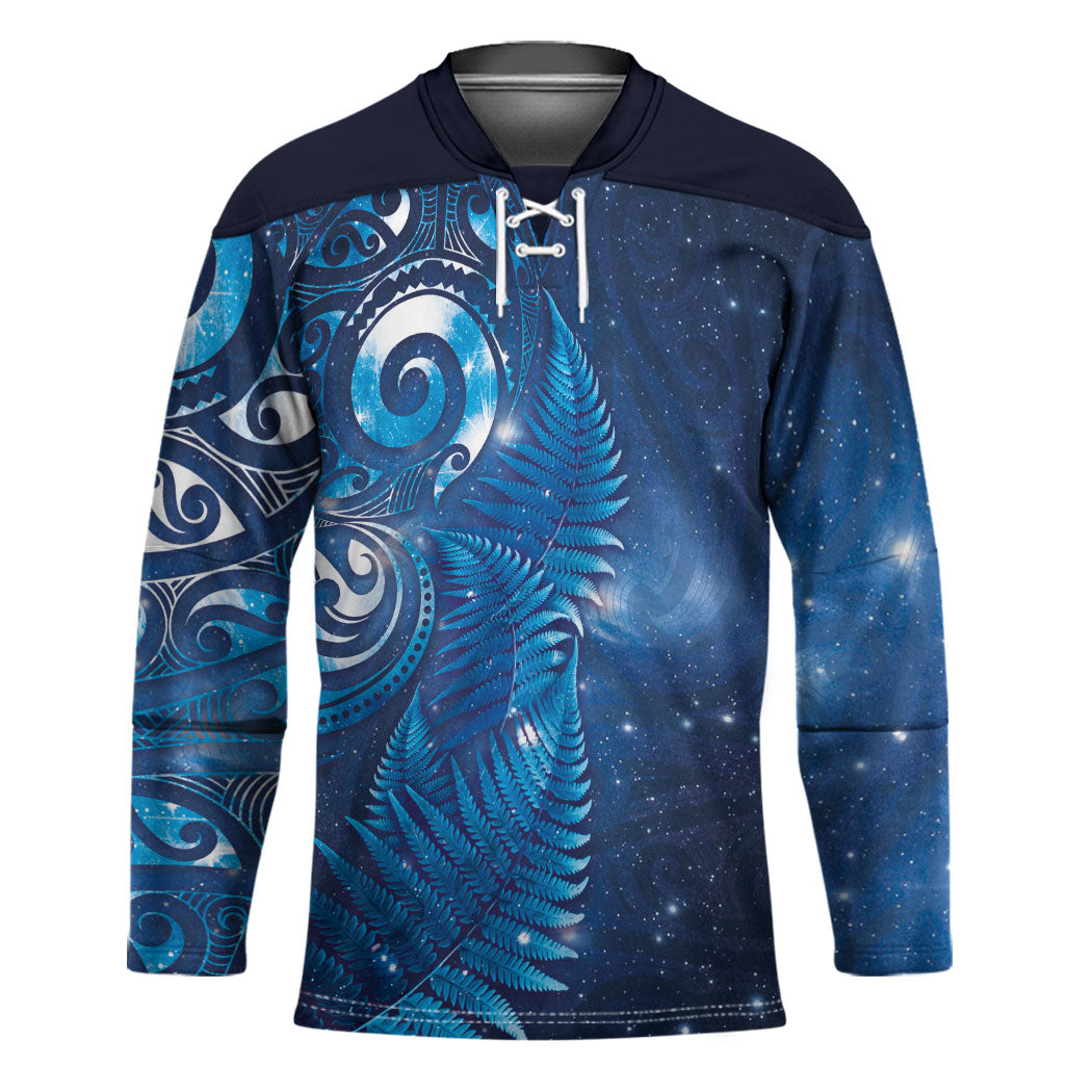 Aotearoa New Zealand New Year Hockey Jersey Tribal Koru Tattoo Blue Galaxy Maori Silver Fern