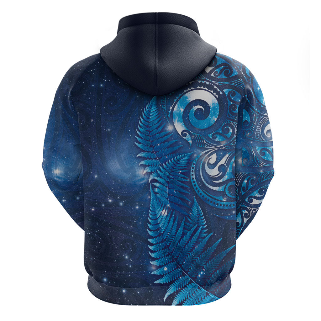 Aotearoa New Zealand New Year Hoodie Tribal Koru Tattoo Blue Galaxy Maori Silver Fern