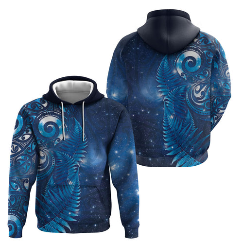 Aotearoa New Zealand New Year Hoodie Tribal Koru Tattoo Blue Galaxy Maori Silver Fern