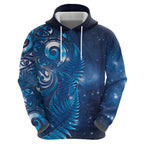 Aotearoa New Zealand New Year Hoodie Tribal Koru Tattoo Blue Galaxy Maori Silver Fern