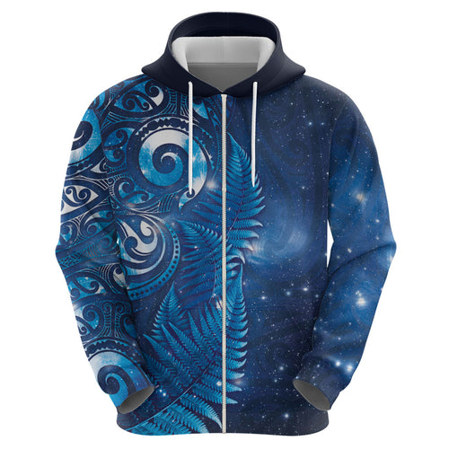 Aotearoa New Zealand New Year Hoodie Tribal Koru Tattoo Blue Galaxy Maori Silver Fern