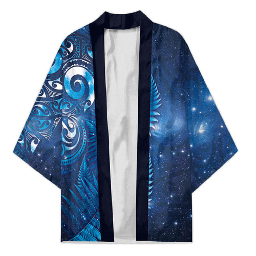 Aotearoa New Zealand New Year Kimono Tribal Koru Tattoo Blue Galaxy Maori Silver Fern