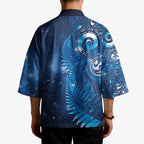 Aotearoa New Zealand New Year Kimono Tribal Koru Tattoo Blue Galaxy Maori Silver Fern