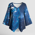 Aotearoa New Zealand New Year Kimono Sleeve Blouse Tribal Koru Tattoo Blue Galaxy Maori Silver Fern