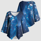 Aotearoa New Zealand New Year Kimono Sleeve Blouse Tribal Koru Tattoo Blue Galaxy Maori Silver Fern