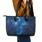 Aotearoa New Zealand New Year Leather Tote Bag Tribal Koru Tattoo Blue Galaxy Maori Silver Fern