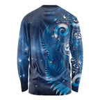 Aotearoa New Zealand New Year Long Sleeve Shirt Tribal Koru Tattoo Blue Galaxy Maori Silver Fern