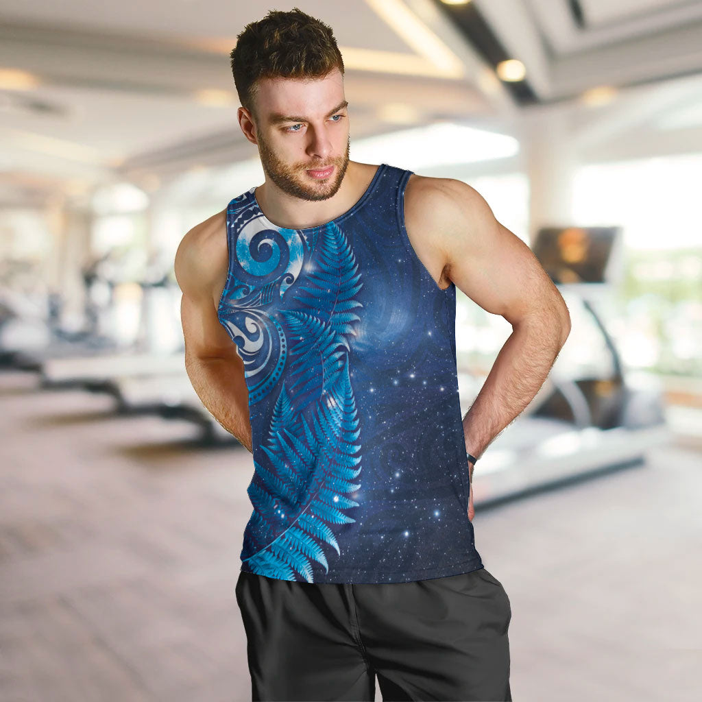 Aotearoa New Zealand New Year Men Tank Top Tribal Koru Tattoo Blue Galaxy Maori Silver Fern