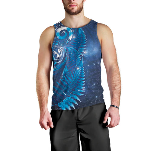Aotearoa New Zealand New Year Men Tank Top Tribal Koru Tattoo Blue Galaxy Maori Silver Fern