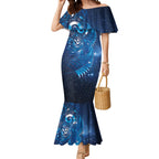 Aotearoa New Zealand New Year Mermaid Dress Tribal Koru Tattoo Blue Galaxy Maori Silver Fern