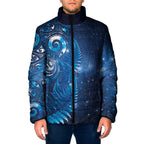 Aotearoa New Zealand New Year Padded Jacket Tribal Koru Tattoo Blue Galaxy Maori Silver Fern