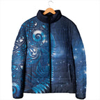 Aotearoa New Zealand New Year Padded Jacket Tribal Koru Tattoo Blue Galaxy Maori Silver Fern